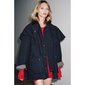 ZARA HOODED CONTRAST LAPEL TRENCH COAT ZW COLLECTION